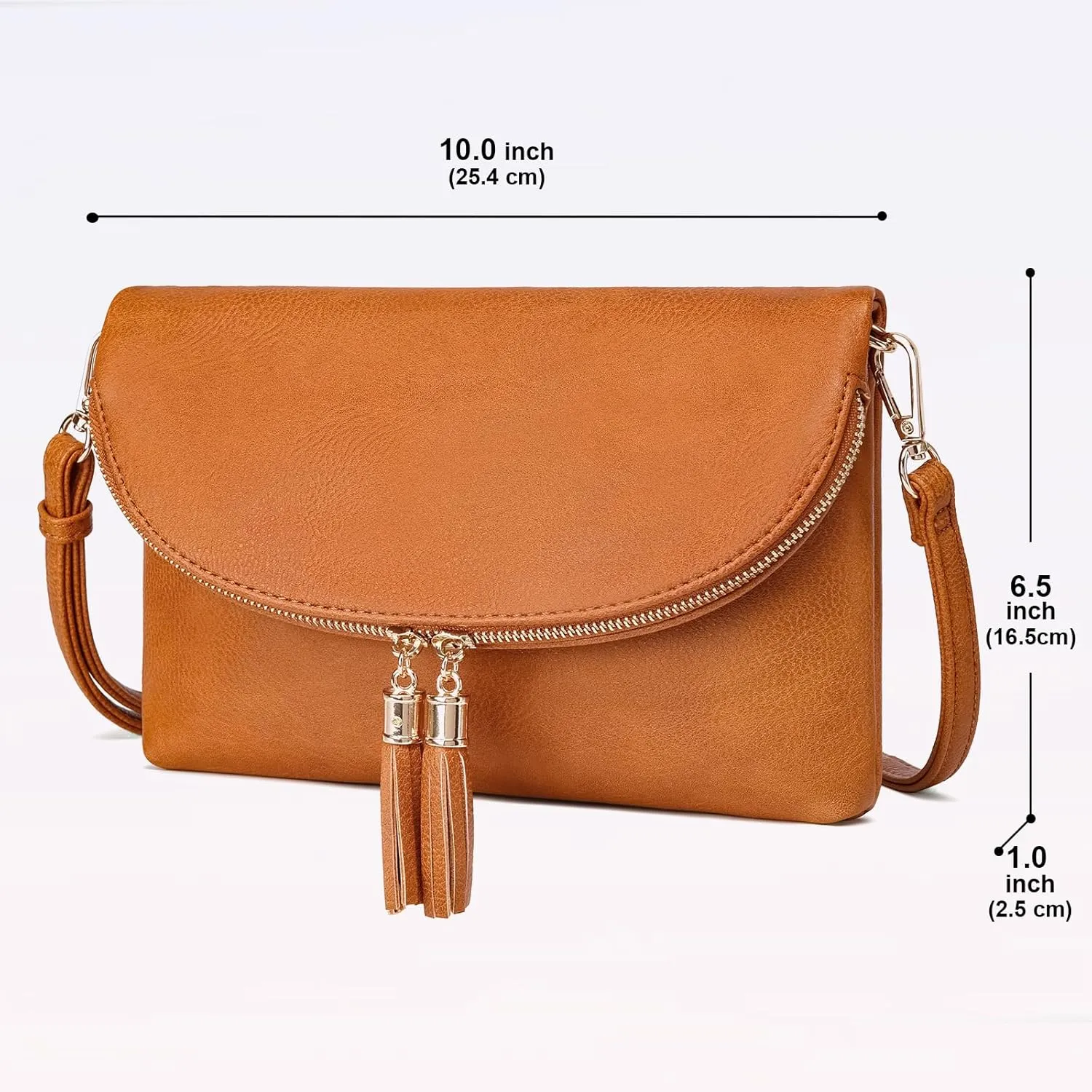 Solene Womens Envelop Clutch Purse Multi Compartments, 6 Card Slot Inside, Crossbody Bag With Tassels