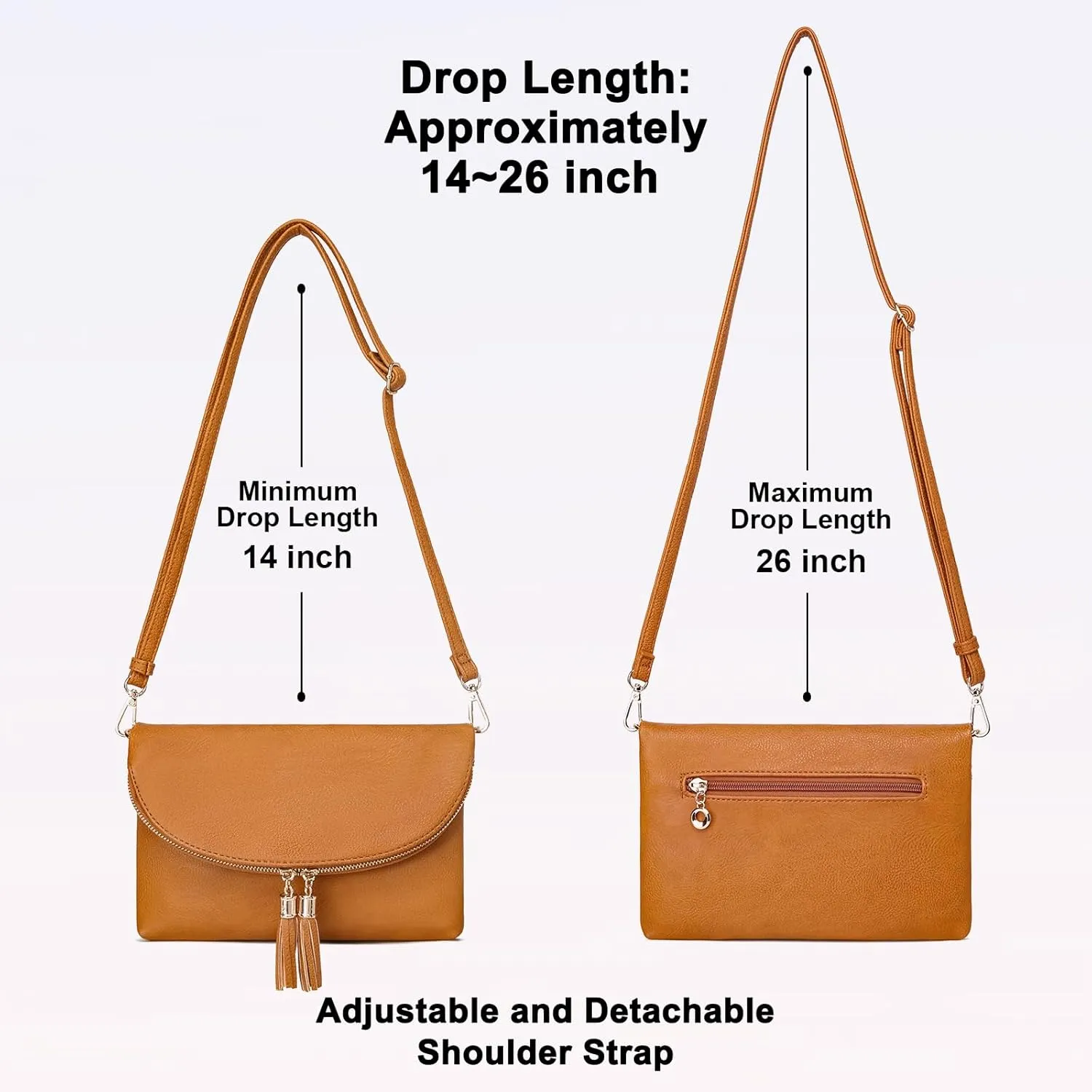 Solene Womens Envelop Clutch Purse Multi Compartments, 6 Card Slot Inside, Crossbody Bag With Tassels