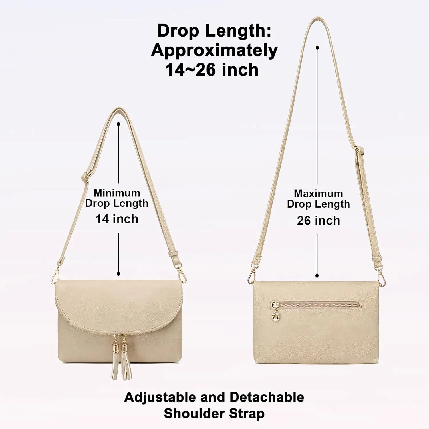 Solene Womens Envelop Clutch Purse Multi Compartments, 6 Card Slot Inside, Crossbody Bag With Tassels