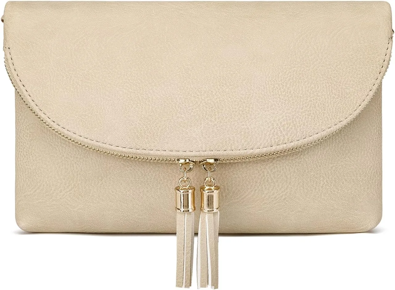 Solene Womens Envelop Clutch Purse Multi Compartments, 6 Card Slot Inside, Crossbody Bag With Tassels