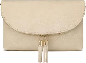 Solene Womens Envelop Clutch Purse Multi Compartments, 6 Card Slot Inside, Crossbody Bag With Tassels