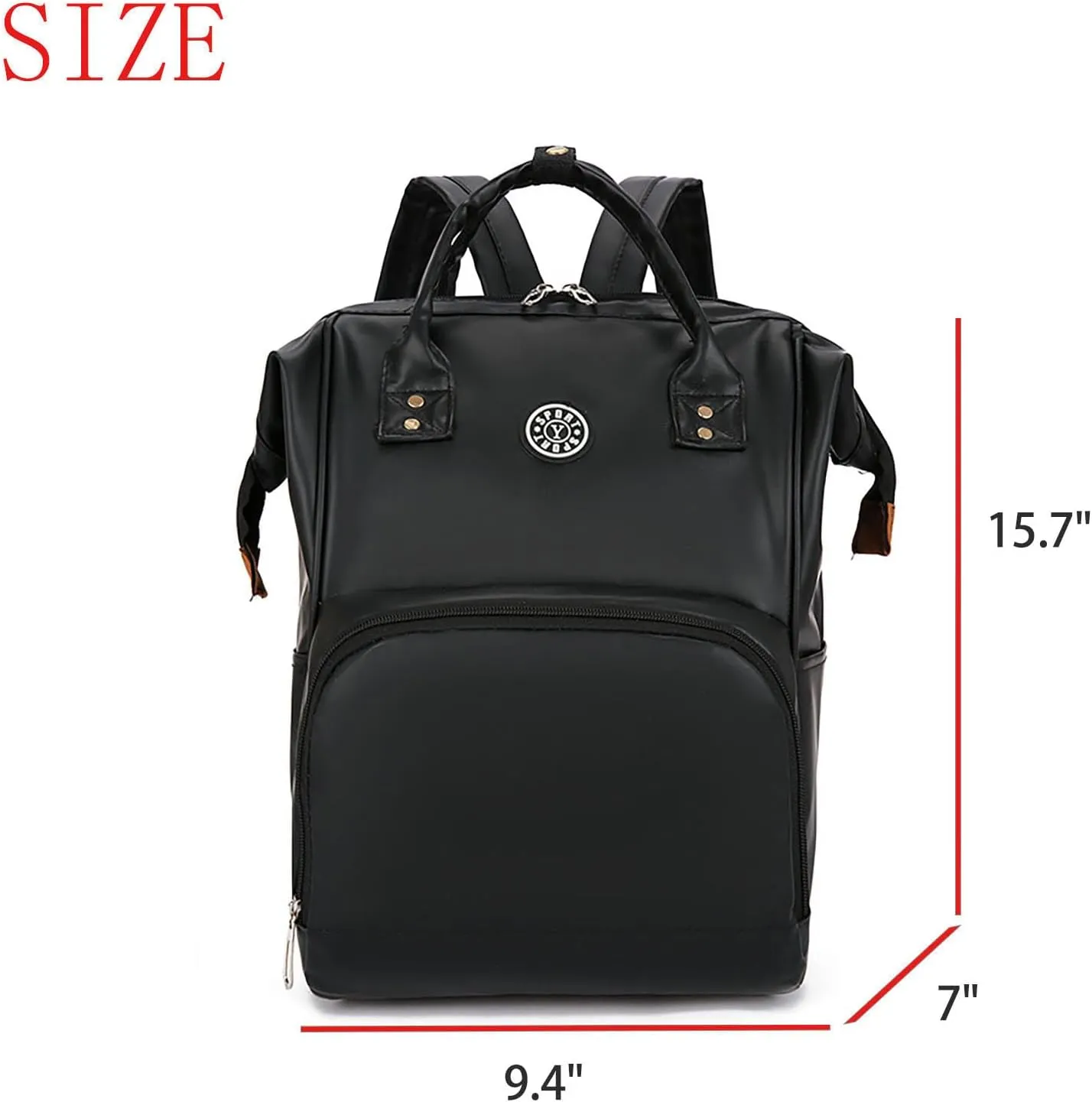 Solid Color Artificial Leather Diaper Bag Backpack with Insulated Pockets Mama Baby Anti-theft Travel Bag (Black)