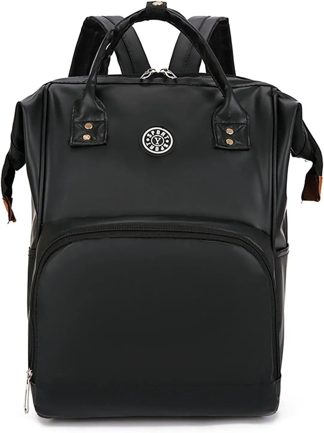 Solid Color Artificial Leather Diaper Bag Backpack with Insulated Pockets Mama Baby Anti-theft Travel Bag (Black)