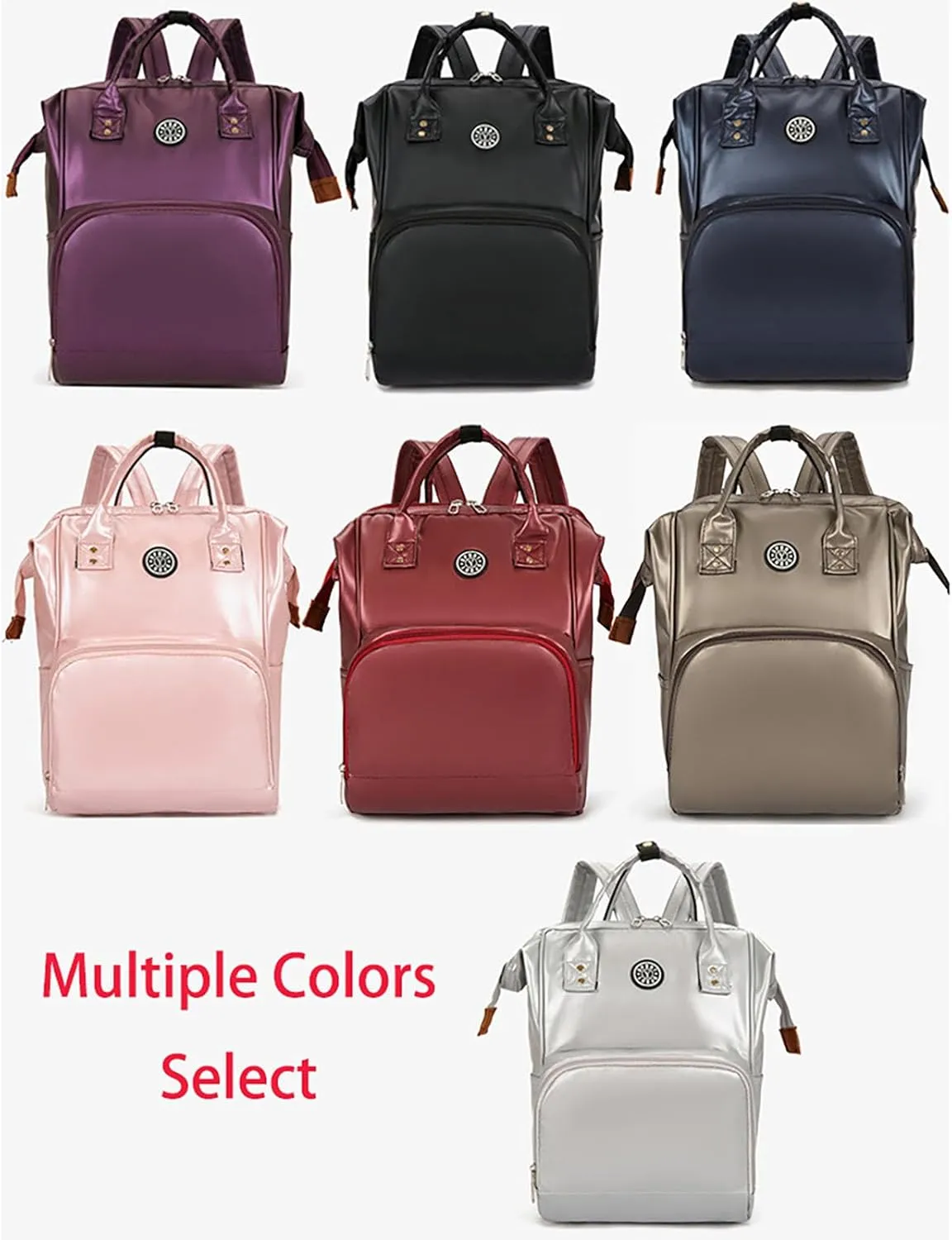 Solid Color Artificial Leather Diaper Bag Backpack with Insulated Pockets Mama Baby Anti-theft Travel Bag (Black)