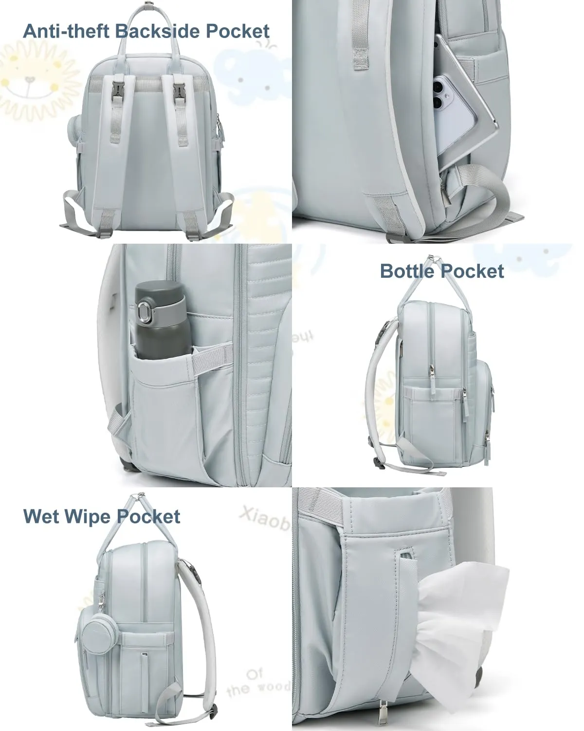 Somago Baby Diaper Backpack Multifunction Travel Essentials Baby Bag backpack for Baby Boys Girls with Changing pad Stroller Straps Pacifier Case Insulated Pockets(Bluish Grey)