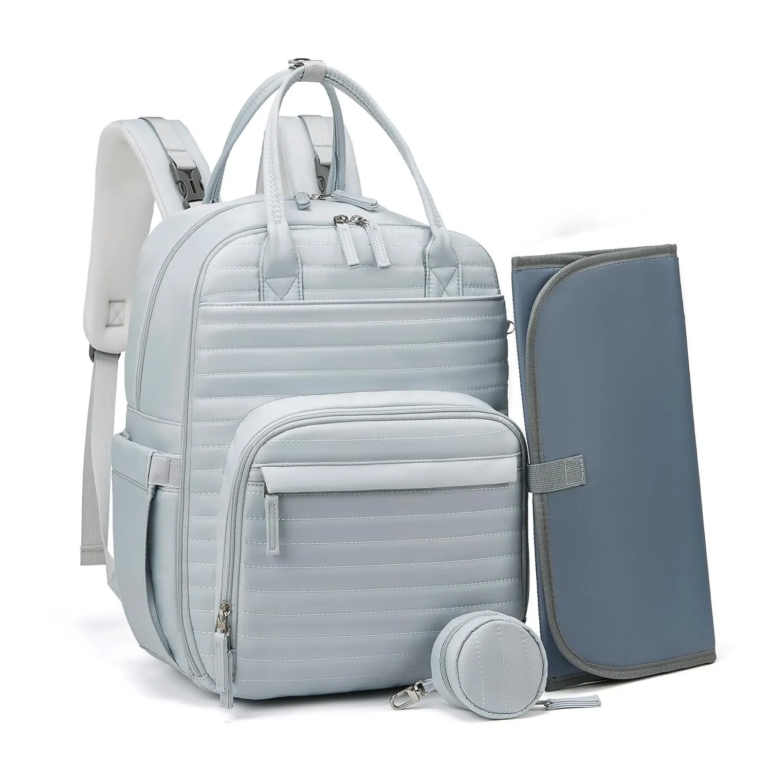 Somago Baby Diaper Backpack Multifunction Travel Essentials Baby Bag backpack for Baby Boys Girls with Changing pad Stroller Straps Pacifier Case Insulated Pockets(Bluish Grey)