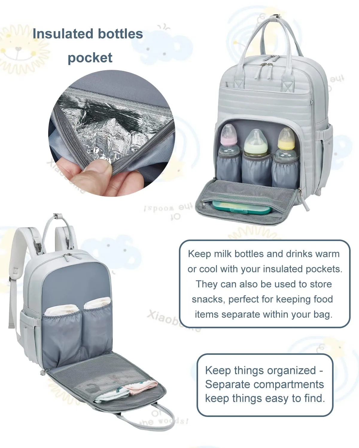 Somago Baby Diaper Backpack Multifunction Travel Essentials Baby Bag backpack for Baby Boys Girls with Changing pad Stroller Straps Pacifier Case Insulated Pockets(Bluish Grey)