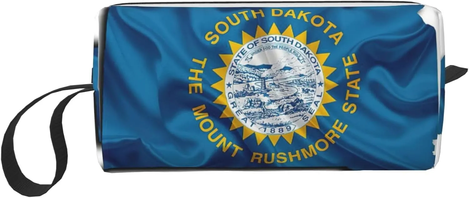 South Dakota Flag Map print Large Capacity Travel Makeup Case Organizer Makeup Bag Portable Cosmetic Bag For Women