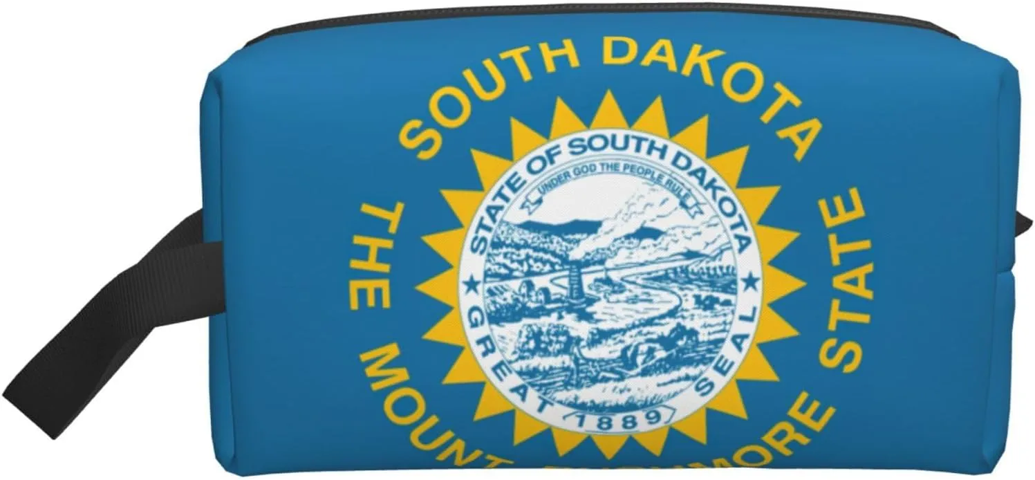 South Dakota Flag Print Large Capacity Cosmetic Organizer for Women and Men Portable Travel Makeup Pouch