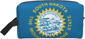 South Dakota Flag Print Large Capacity Cosmetic Organizer for Women and Men Portable Travel Makeup Pouch