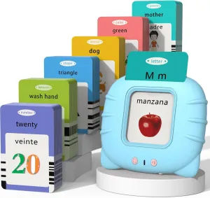 Spanish & English Talking Flash Cards for Toddlers 1 2 3 4 5 6, Audible Toys for Kids to Learn Spanish - 258 Cards and 516 Words(Blue)