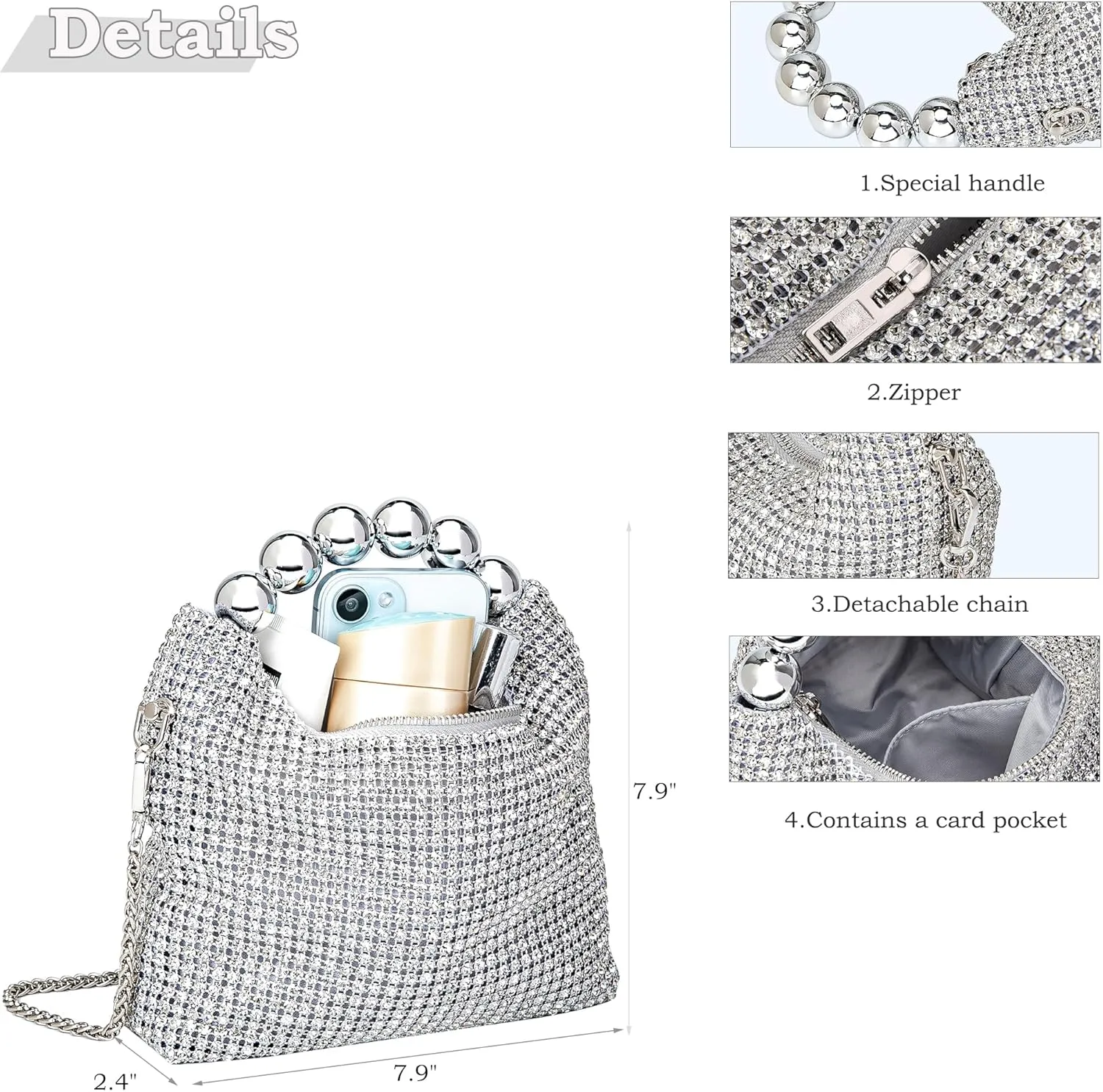 Sparkling Women's Evening Handbags Rhinestone Purse Crossbody Bag Wedding Prom Party Club Purses