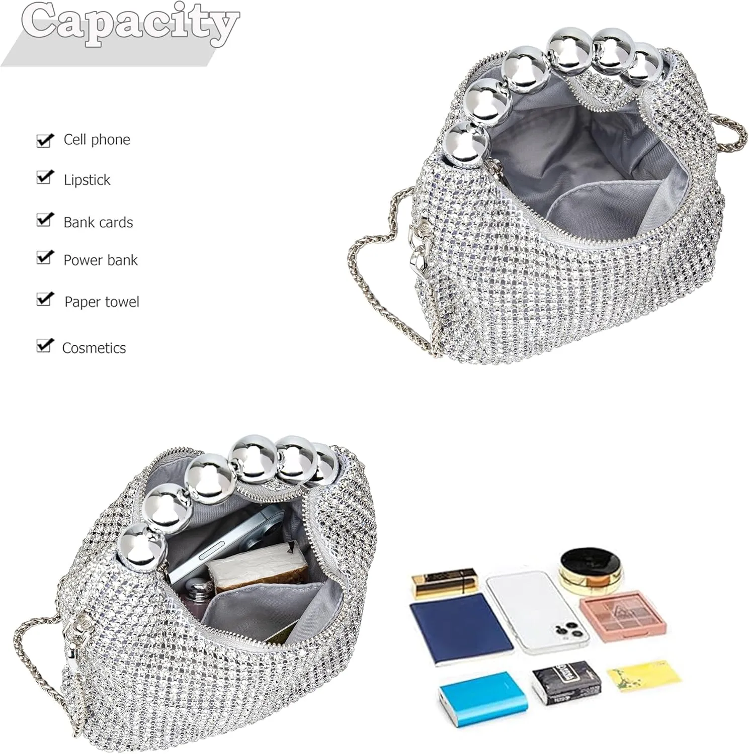 Sparkling Women's Evening Handbags Rhinestone Purse Crossbody Bag Wedding Prom Party Club Purses