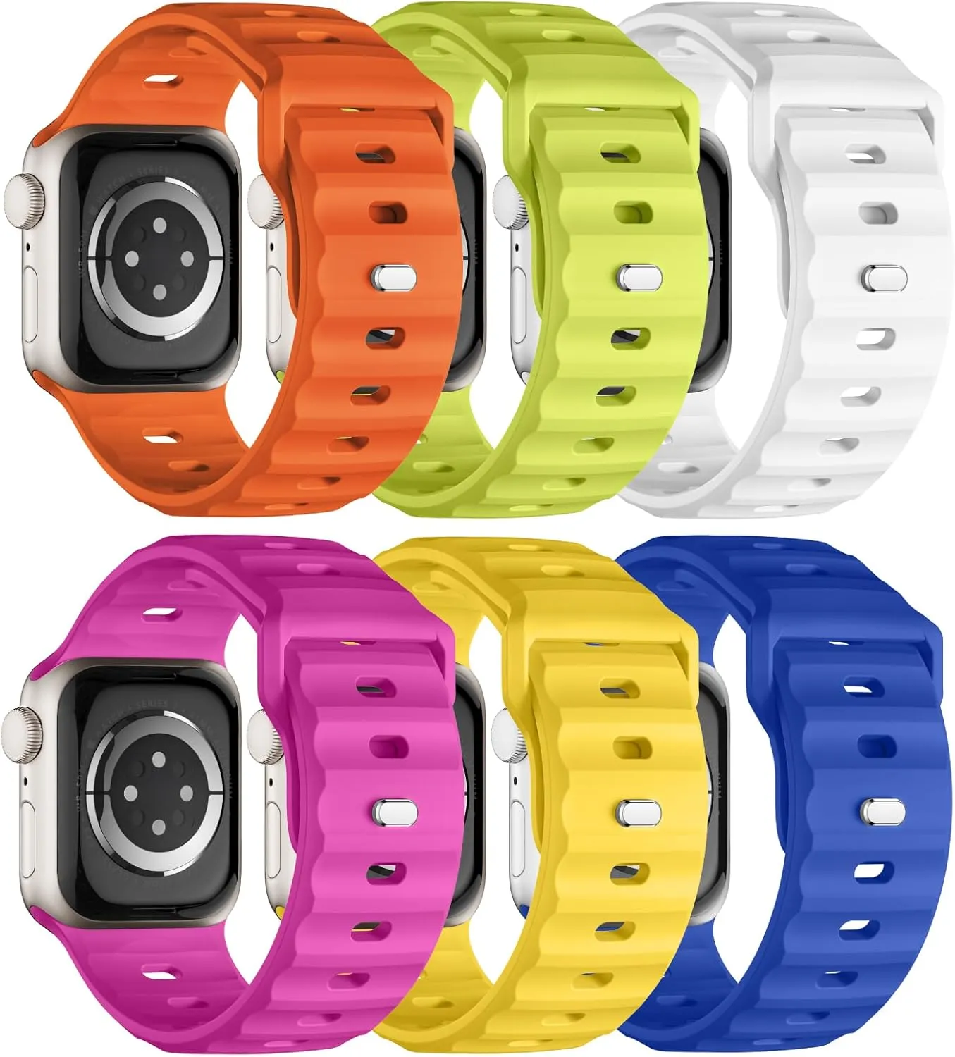 Sport Bands 6-Pack Compatible with Apple Watch Ultra 2 Band 49mm 46mm 45mm 44mm 42mm, Wide Soft Silicone Wristbands Waterproof Strap Men for iWatch Series 10 9 8 7 6 5 4 3 SE Ultra