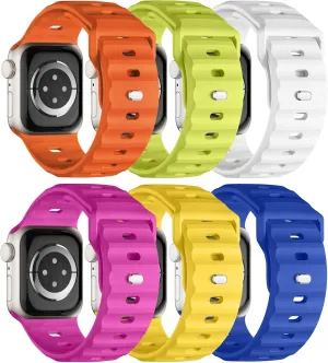 Sport Bands 6-Pack Compatible with Apple Watch Ultra 2 Band 49mm 46mm 45mm 44mm 42mm, Wide Soft Silicone Wristbands Waterproof Strap Men for iWatch Series 10 9 8 7 6 5 4 3 SE Ultra