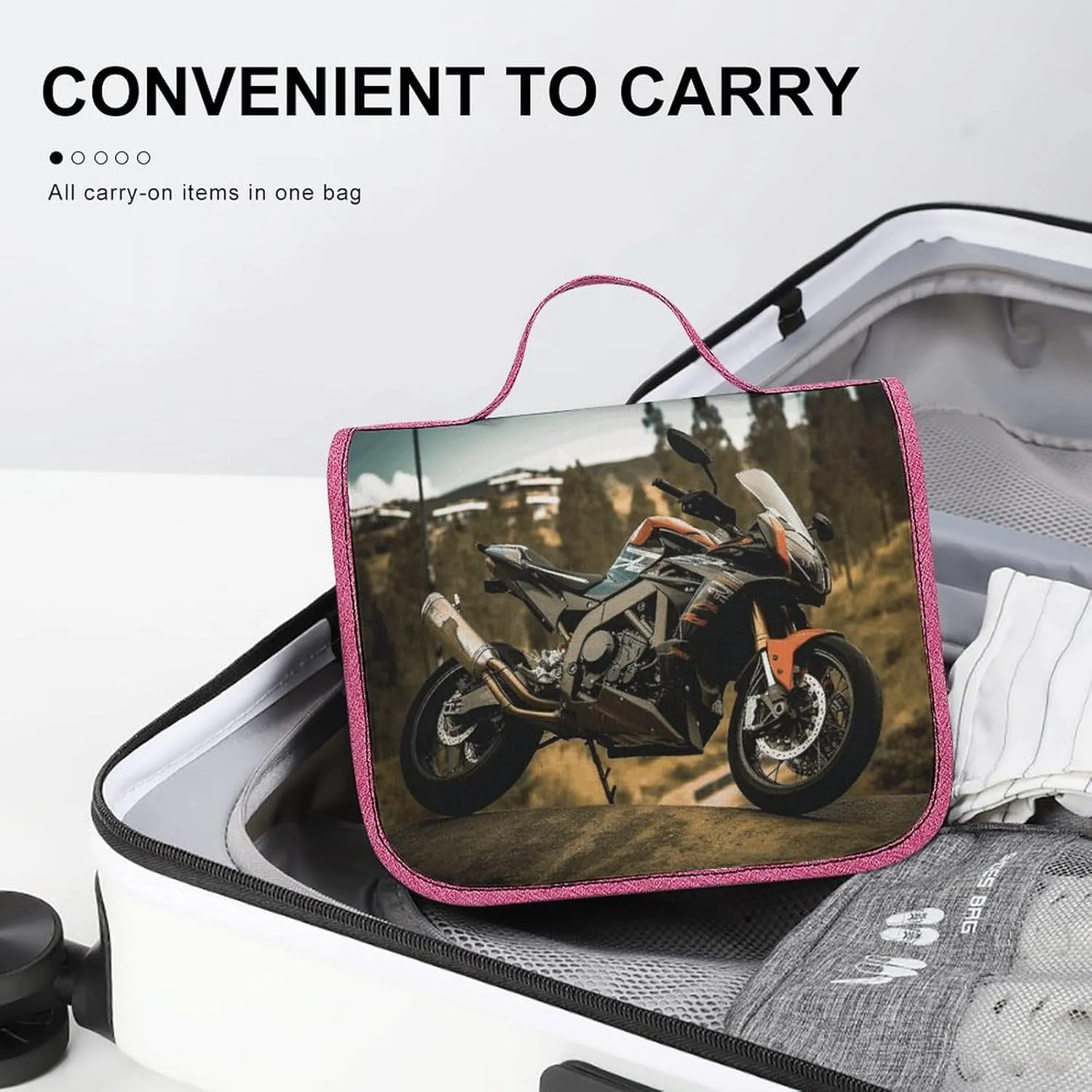 Sport Motorcycle Travel Toiletry Bag for Women,Hanging Toiletry Organizer with Hook, Makeup Bag Travel Organizer for Shampoo,Toiletriesl