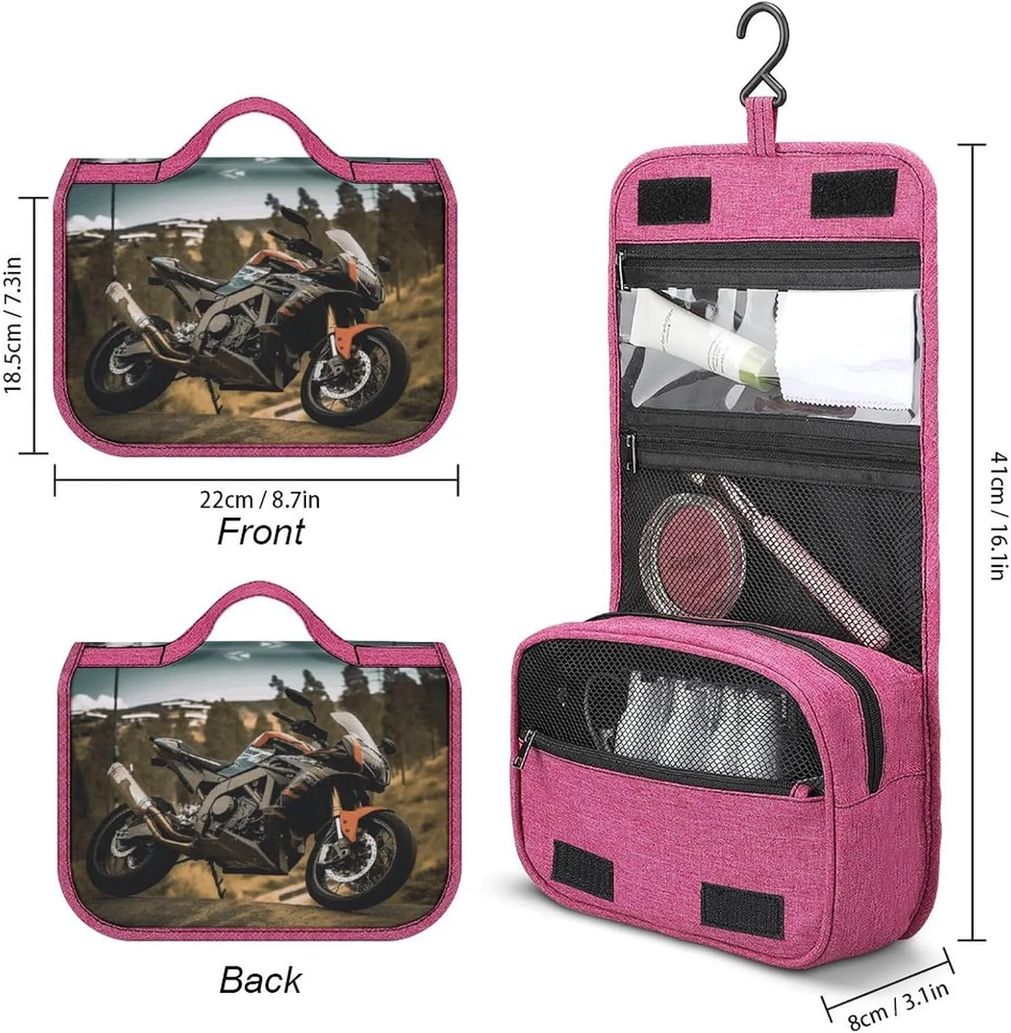 Sport Motorcycle Travel Toiletry Bag for Women,Hanging Toiletry Organizer with Hook, Makeup Bag Travel Organizer for Shampoo,Toiletriesl