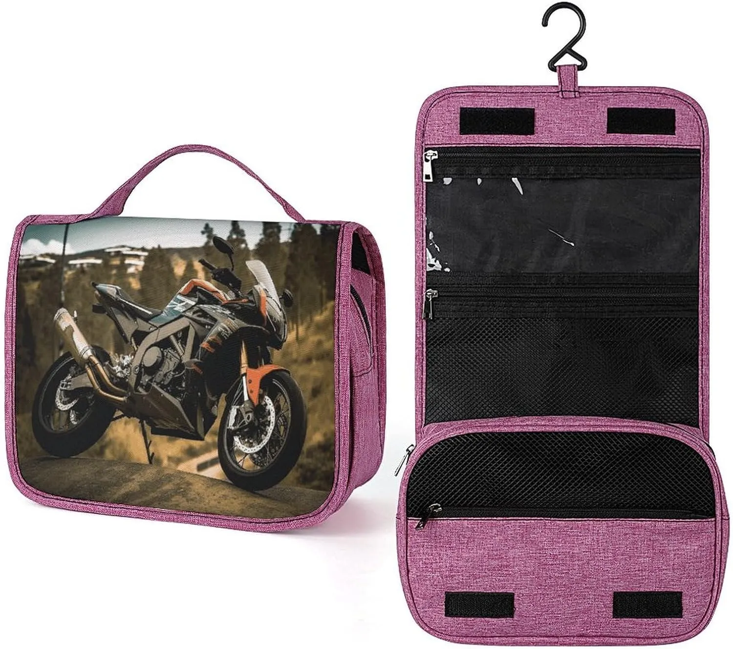 Sport Motorcycle Travel Toiletry Bag for Women,Hanging Toiletry Organizer with Hook, Makeup Bag Travel Organizer for Shampoo,Toiletriesl