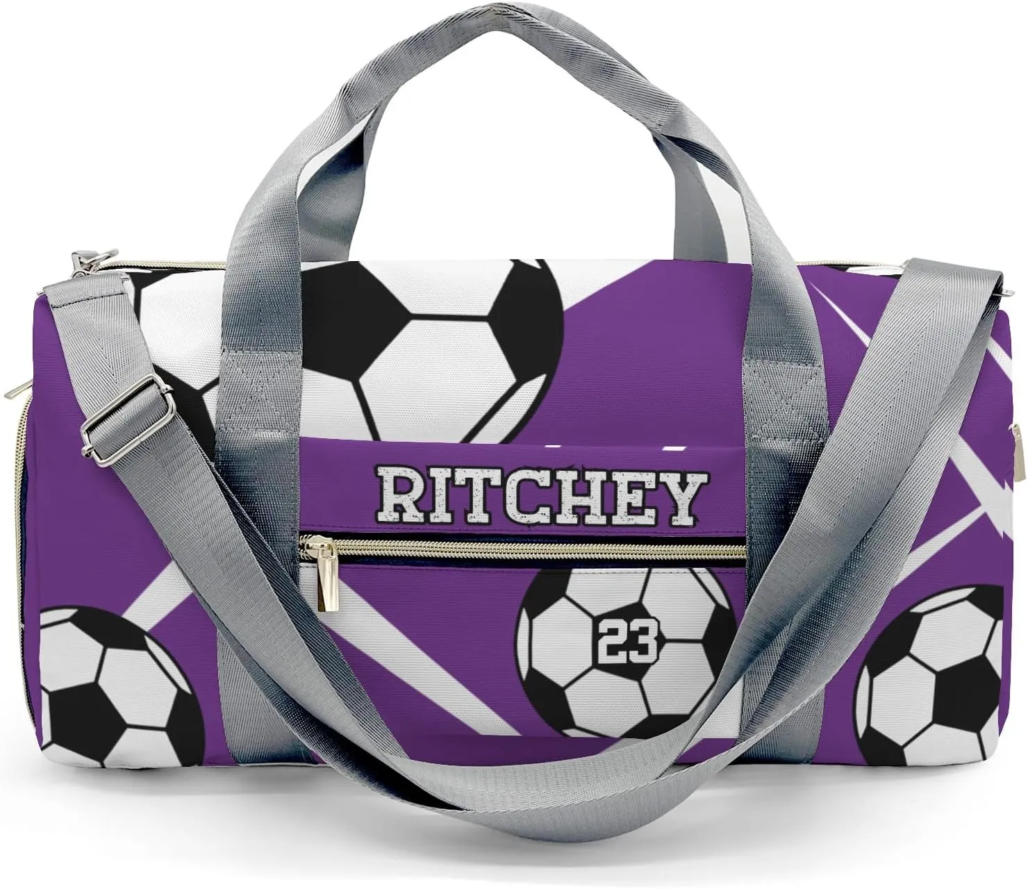 Sport Soccer Team Purple Personalized Duffel Bag Custom Women Men Multi-Function Travel Bag Gym Sports Bag Gymnastic Yoga Bag Carry On Overnight Weekend Duffel Bags