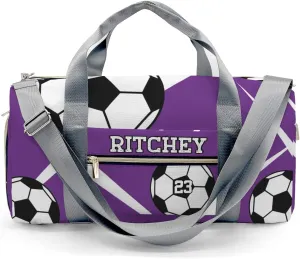 Sport Soccer Team Purple Personalized Duffel Bag Custom Women Men Multi-Function Travel Bag Gym Sports Bag Gymnastic Yoga Bag Carry On Overnight Weekend Duffel Bags