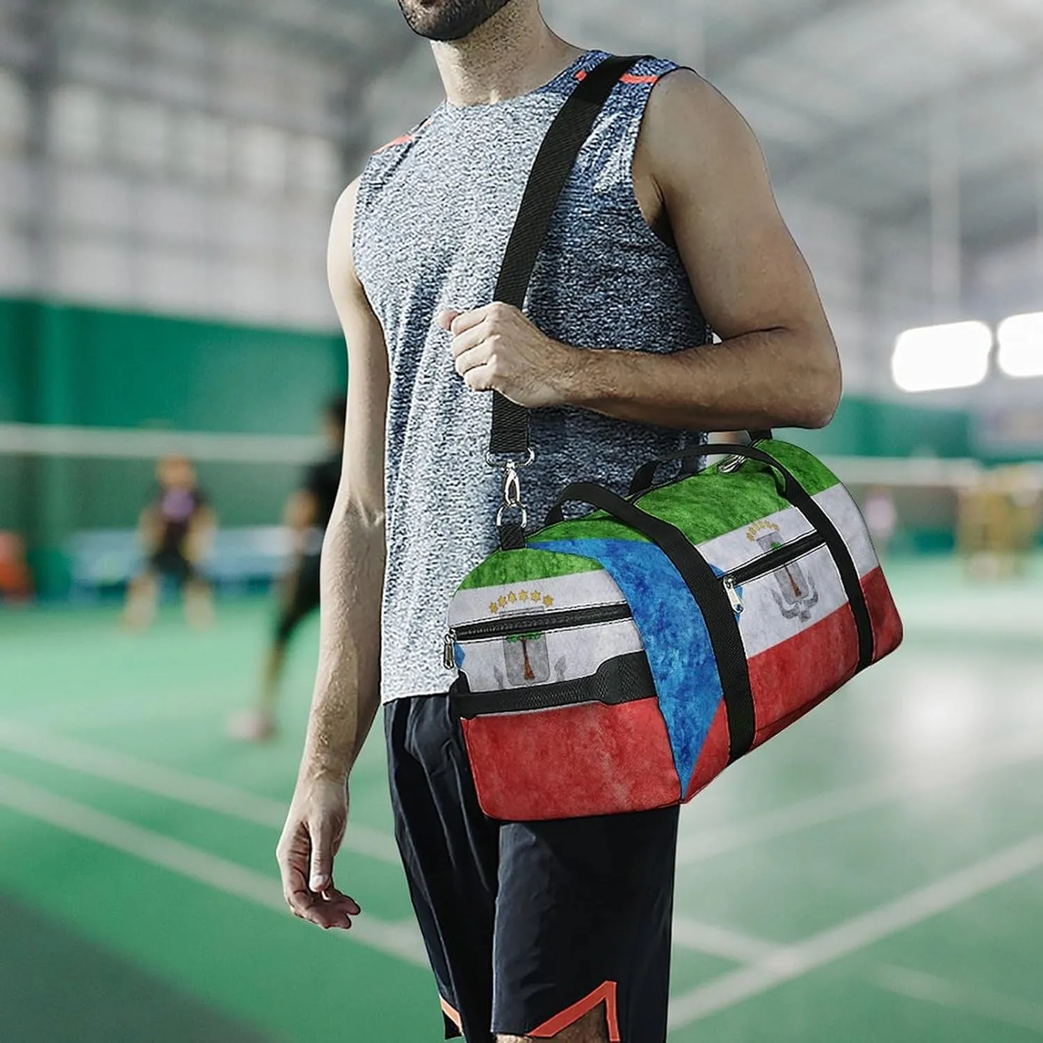 Sports Duffel Bag with Equatorial Guinea Flag Textured Shoe Compartment Waterproof for Travel Gym