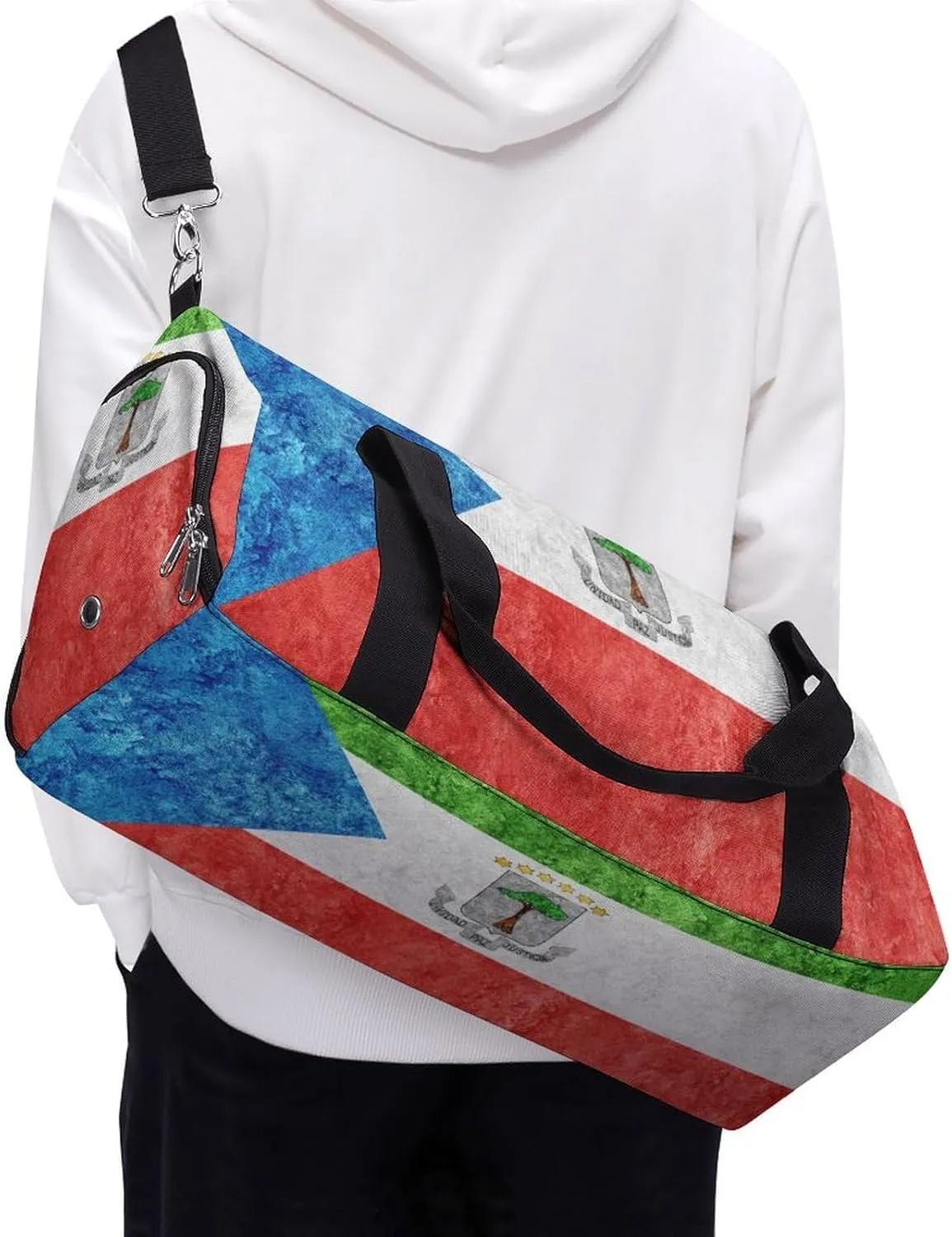 Sports Duffel Bag with Equatorial Guinea Flag Textured Shoe Compartment Waterproof for Travel Gym