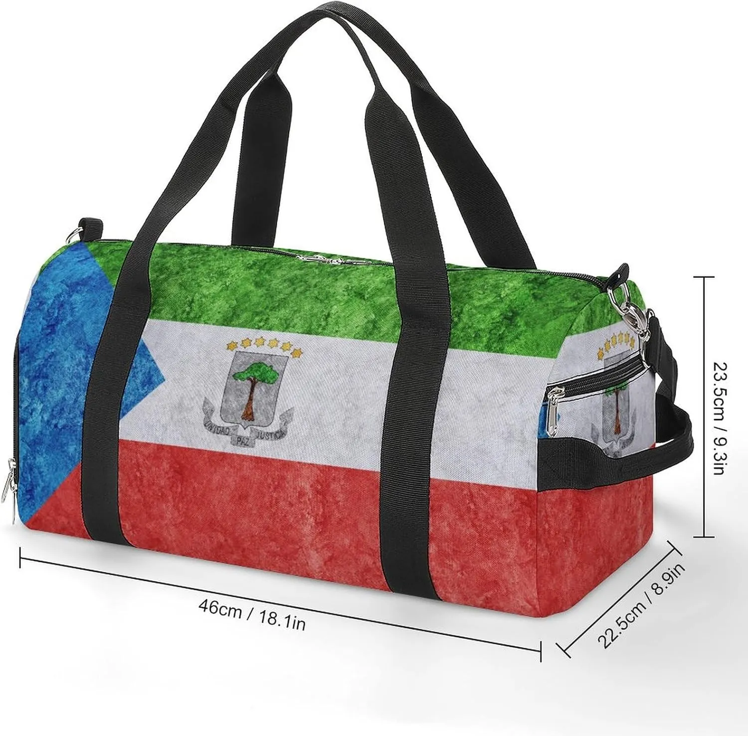 Sports Duffel Bag with Equatorial Guinea Flag Textured Shoe Compartment Waterproof for Travel Gym