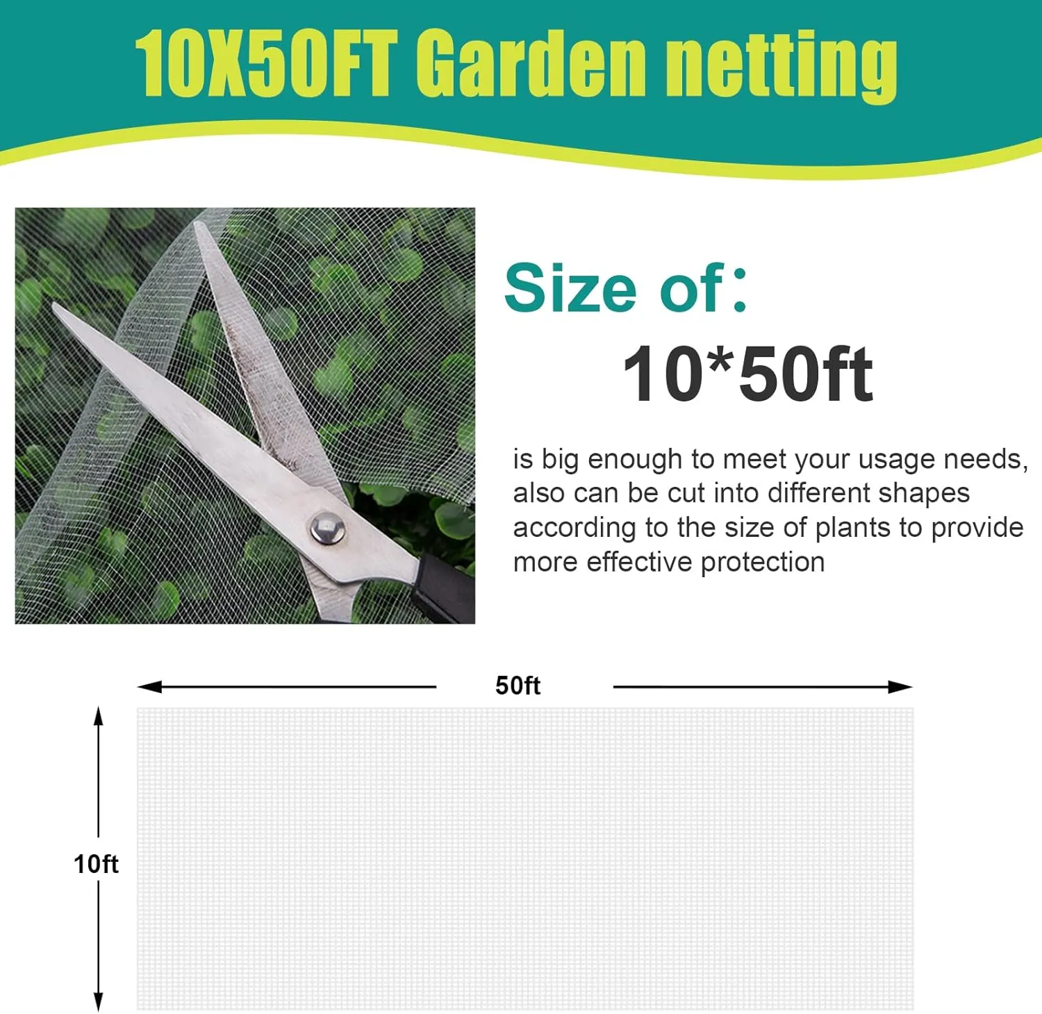 SPORTYOUTH 10x50 ft Garden Netting, Ultra Fine Mesh Garden Bird Netting Mosquito Pest Insect Bugs Barrier Raised Beds Net for Fruit Trees Flowers Vegetable Plants Blueberry Bush Protection