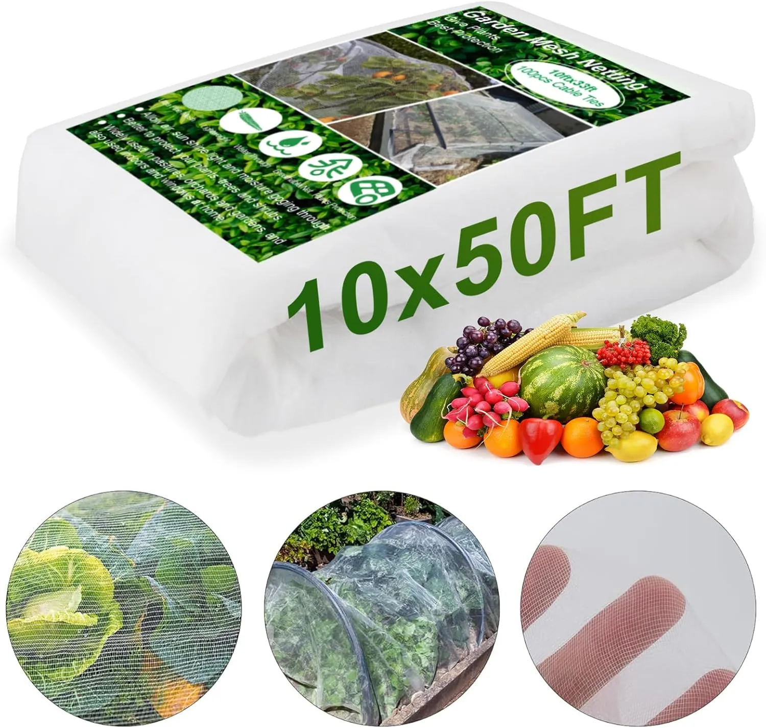 SPORTYOUTH 10x50 ft Garden Netting, Ultra Fine Mesh Garden Bird Netting Mosquito Pest Insect Bugs Barrier Raised Beds Net for Fruit Trees Flowers Vegetable Plants Blueberry Bush Protection