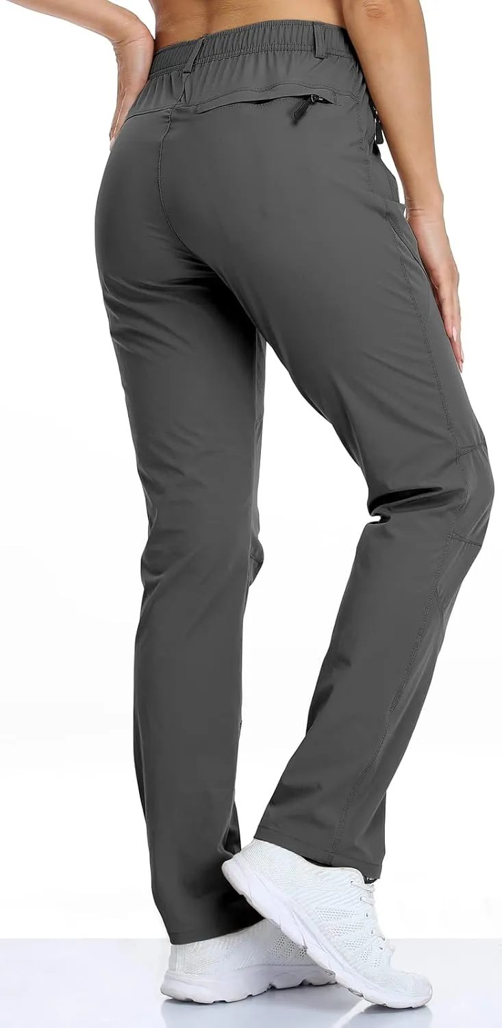 SPOSULEI Womens Summer Lightweight Pants Outdoor Nylon Quick Dry Travel Golf Hiking Sweatpants with Zipper Pockets