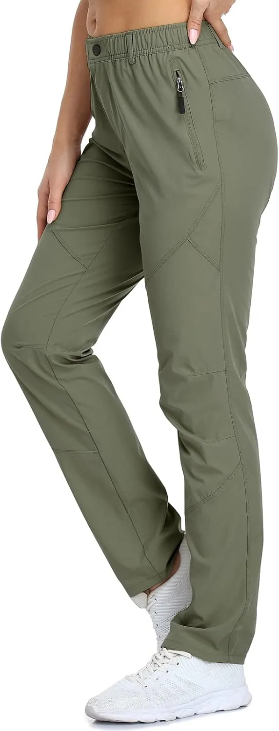 SPOSULEI Womens Summer Lightweight Pants Outdoor Nylon Quick Dry Travel Golf Hiking Sweatpants with Zipper Pockets
