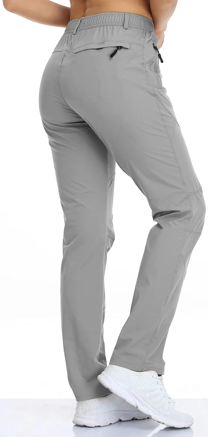SPOSULEI Womens Summer Lightweight Pants Outdoor Nylon Quick Dry Travel Golf Hiking Sweatpants with Zipper Pockets