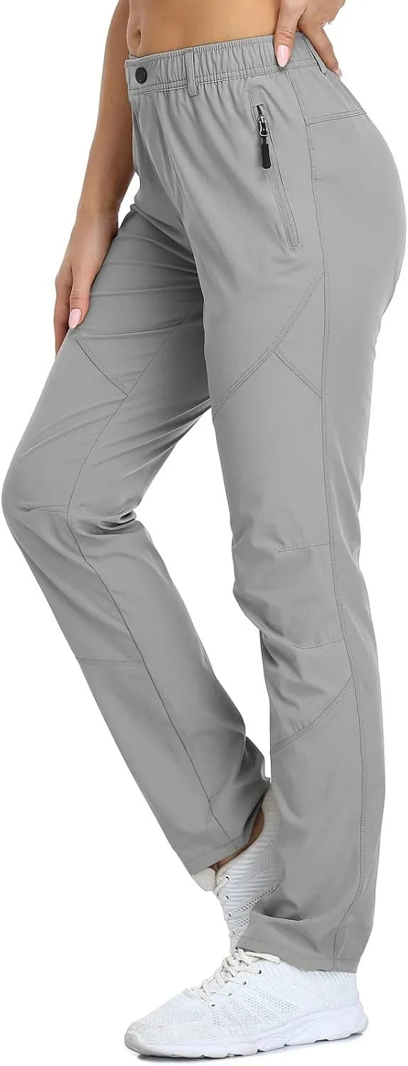SPOSULEI Womens Summer Lightweight Pants Outdoor Nylon Quick Dry Travel Golf Hiking Sweatpants with Zipper Pockets