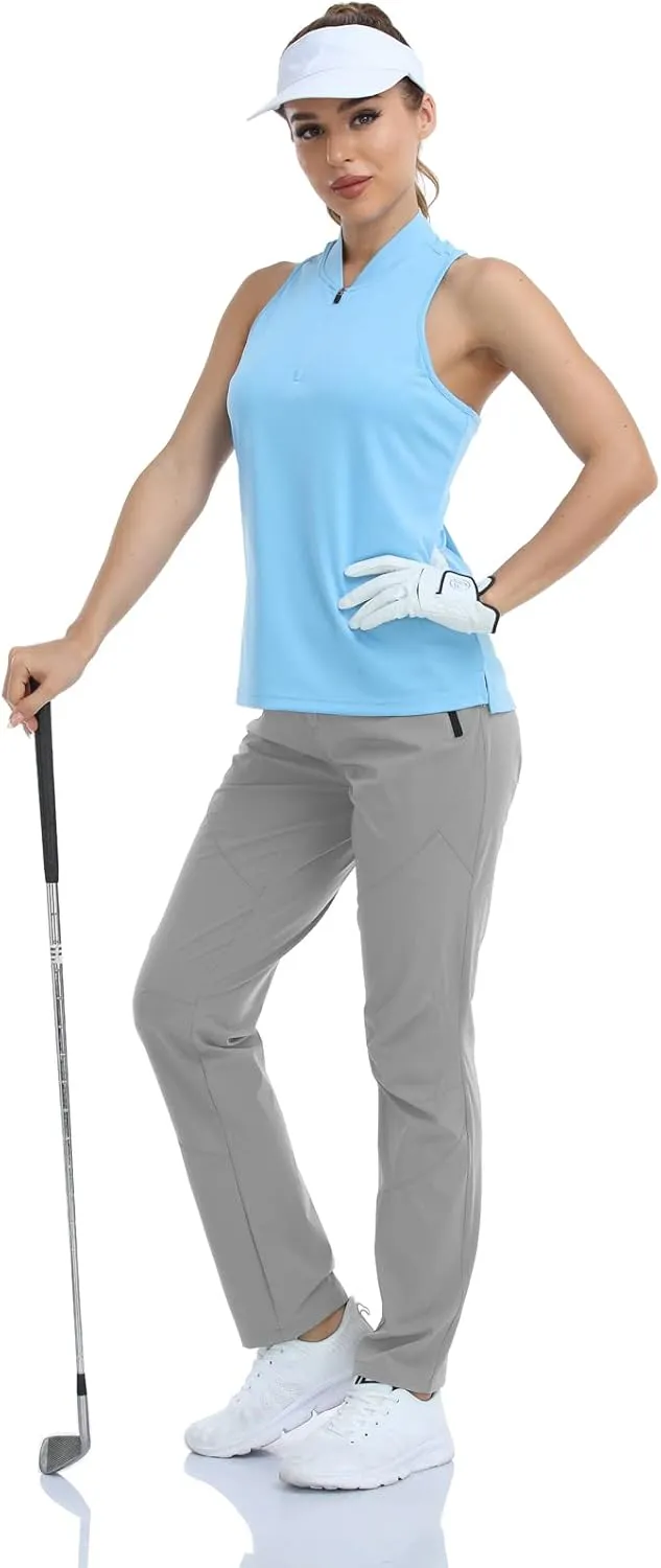 SPOSULEI Womens Summer Lightweight Pants Outdoor Nylon Quick Dry Travel Golf Hiking Sweatpants with Zipper Pockets