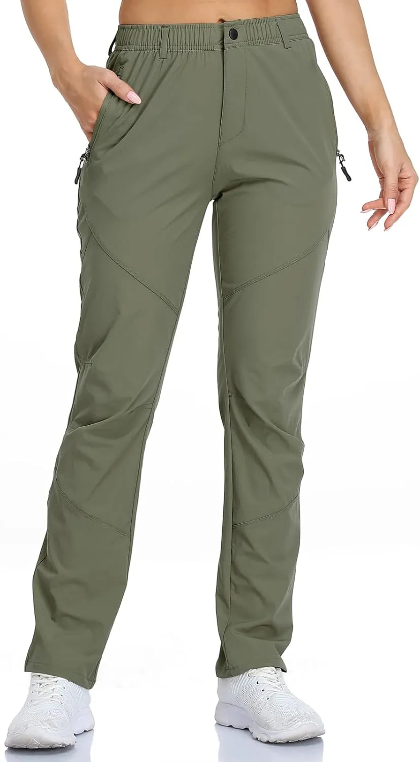 SPOSULEI Womens Summer Lightweight Pants Outdoor Nylon Quick Dry Travel Golf Hiking Sweatpants with Zipper Pockets