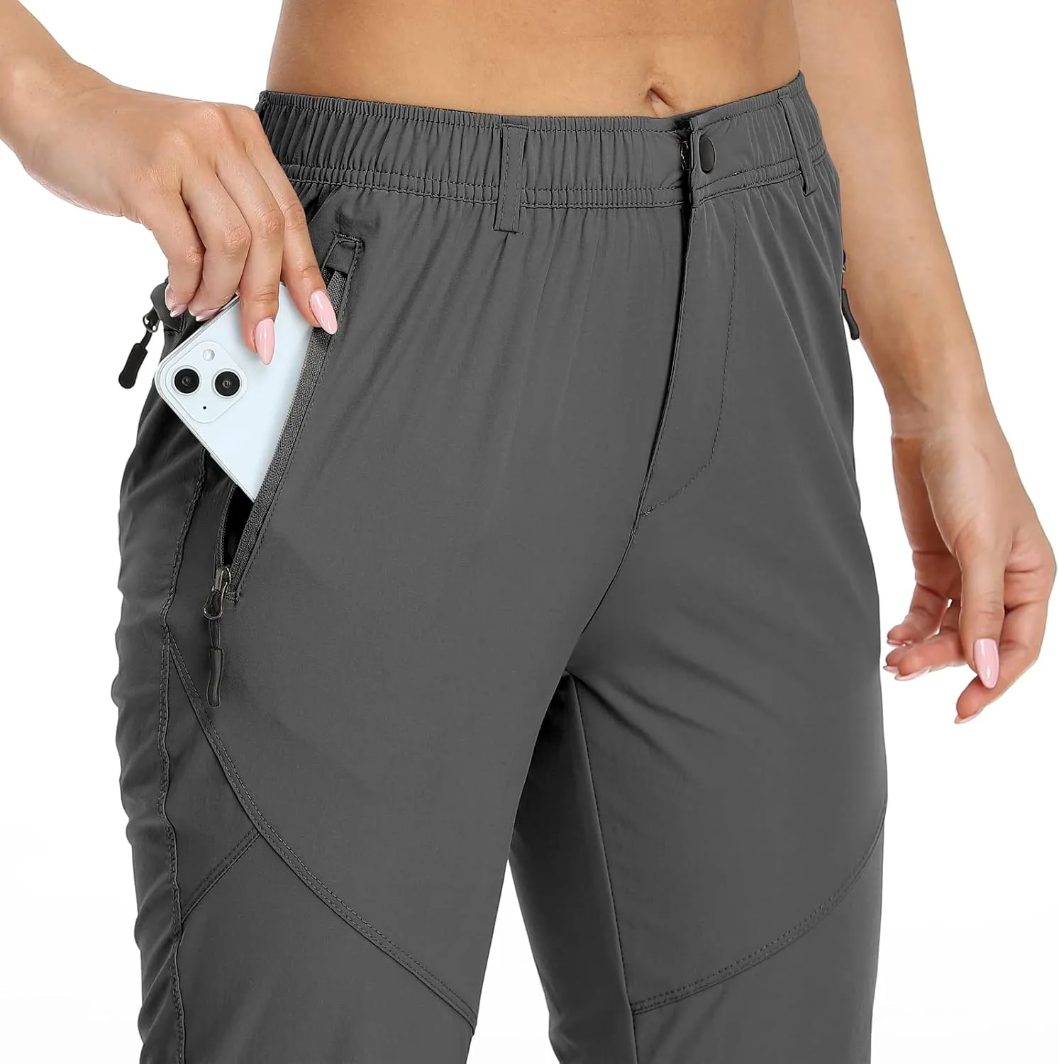 SPOSULEI Womens Summer Lightweight Pants Outdoor Nylon Quick Dry Travel Golf Hiking Sweatpants with Zipper Pockets
