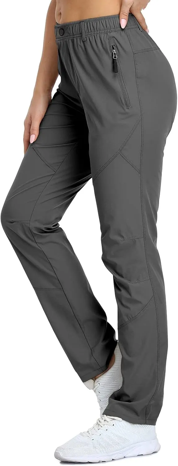 SPOSULEI Womens Summer Lightweight Pants Outdoor Nylon Quick Dry Travel Golf Hiking Sweatpants with Zipper Pockets