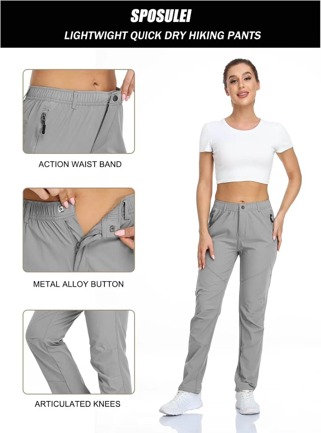 SPOSULEI Womens Summer Lightweight Pants Outdoor Nylon Quick Dry Travel Golf Hiking Sweatpants with Zipper Pockets