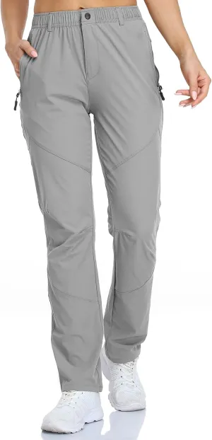 SPOSULEI Womens Summer Lightweight Pants Outdoor Nylon Quick Dry Travel Golf Hiking Sweatpants with Zipper Pockets