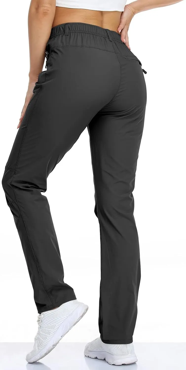 SPOSULEI Womens Summer Lightweight Pants Outdoor Nylon Quick Dry Travel Golf Hiking Sweatpants with Zipper Pockets