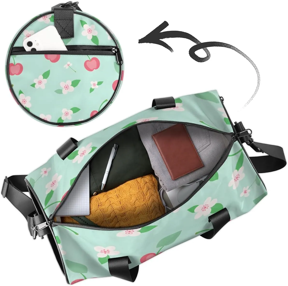Springtime Fantasy Sports Duffel Bag with Shoulder Strap, Large Capacity Gym Bag with Shoe Compartment, Water Resistant Travel Duffle Bag for Men Women Travel, Sports (17.6x9x9 Inch)