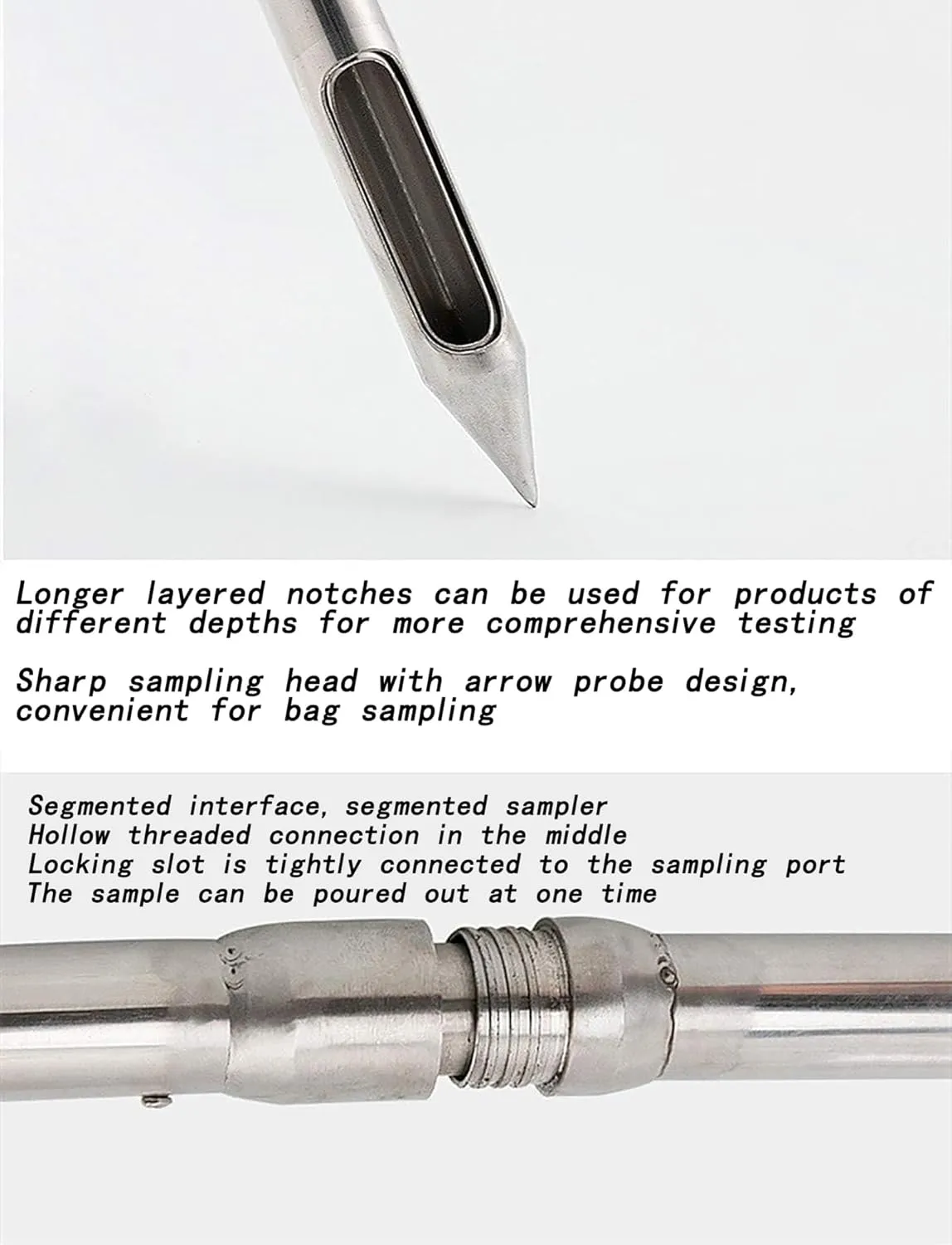 Stainless Steel Grains Powder Sampler Probe Rotary Handle Granule Solid Sack Bag Sampling Thief Double Tubes(3.2x300cm/1.2x118in)