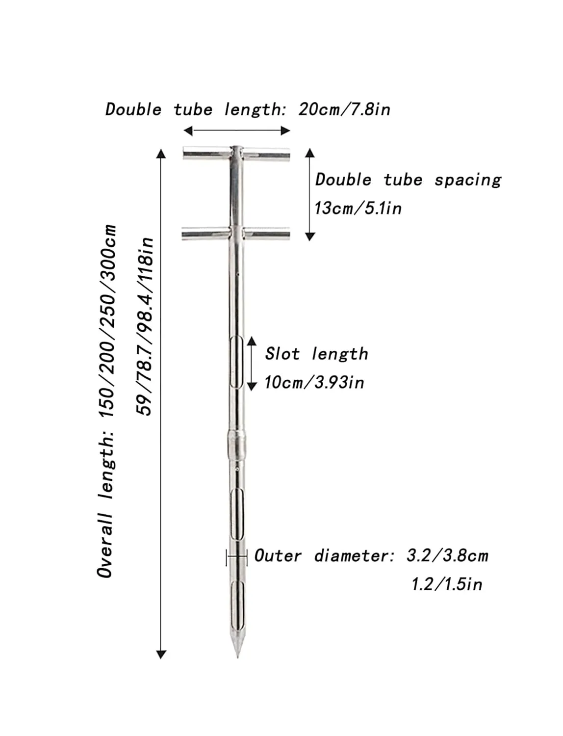 Stainless Steel Grains Powder Sampler Probe Rotary Handle Granule Solid Sack Bag Sampling Thief Double Tubes(3.2x300cm/1.2x118in)