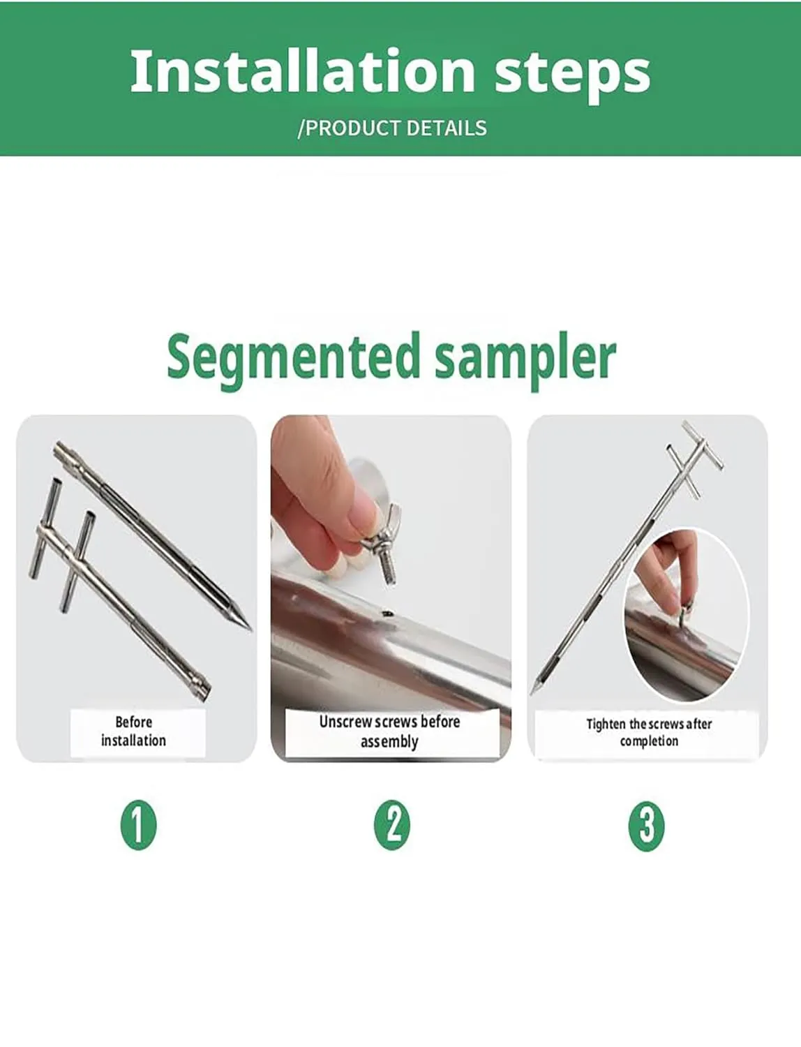 Stainless Steel Grains Powder Sampler Probe Rotary Handle Granule Solid Sack Bag Sampling Thief Double Tubes(3.2x300cm/1.2x118in)