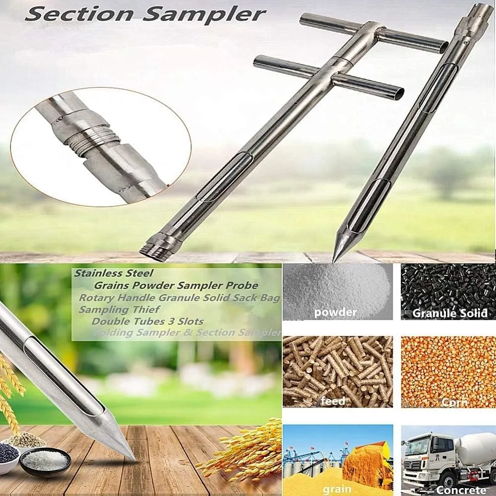 Stainless Steel Grains Sampler Probe Rotary Handle Granule Solid Sack Bag Sampling Thief Double Tubes 3 Slots(38mmx 2.5m/1.5X 98.4inch)