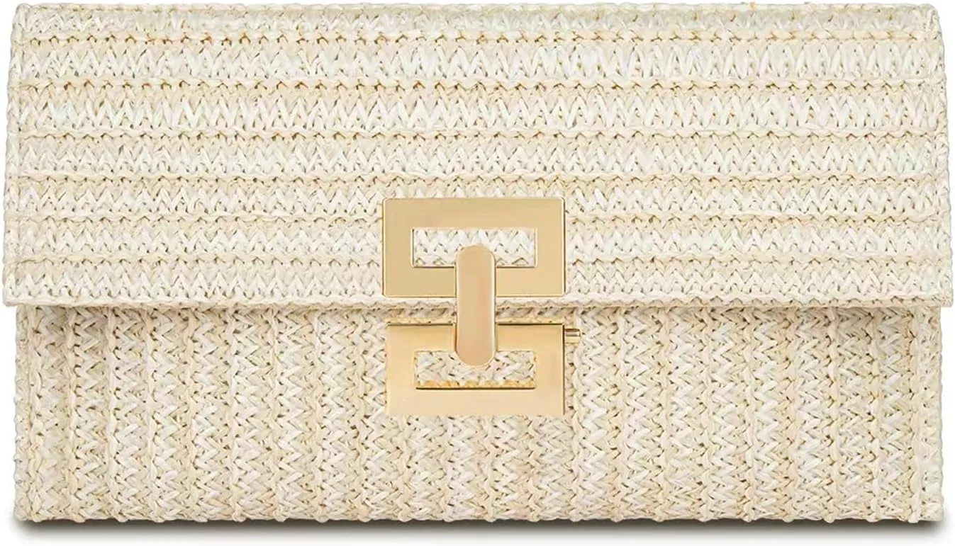 Straw Clutch Purse for Women Designer Evening Handbag Summer Beach Shoulder Crossbody Bag