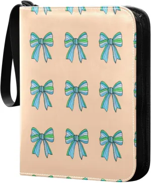 Striped Colorful Bows Card Binder 4-Pocket, 400 Pockets Trading Cards Holder Games Card Albums Storage Organizer Case for Football, Baseball Cards