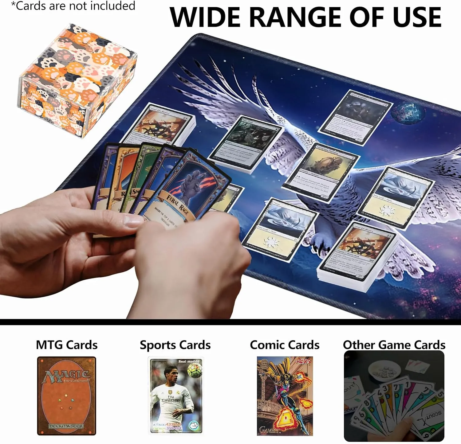 Strong Magnet Card Case Deck Box Mtg Card Box Playing Card Box Magic Deck Box Tcg Up to 200 Cards Creative Pattern Trading Card Storage Box for Collectible Card Games, Cute Cats Paw Pattern