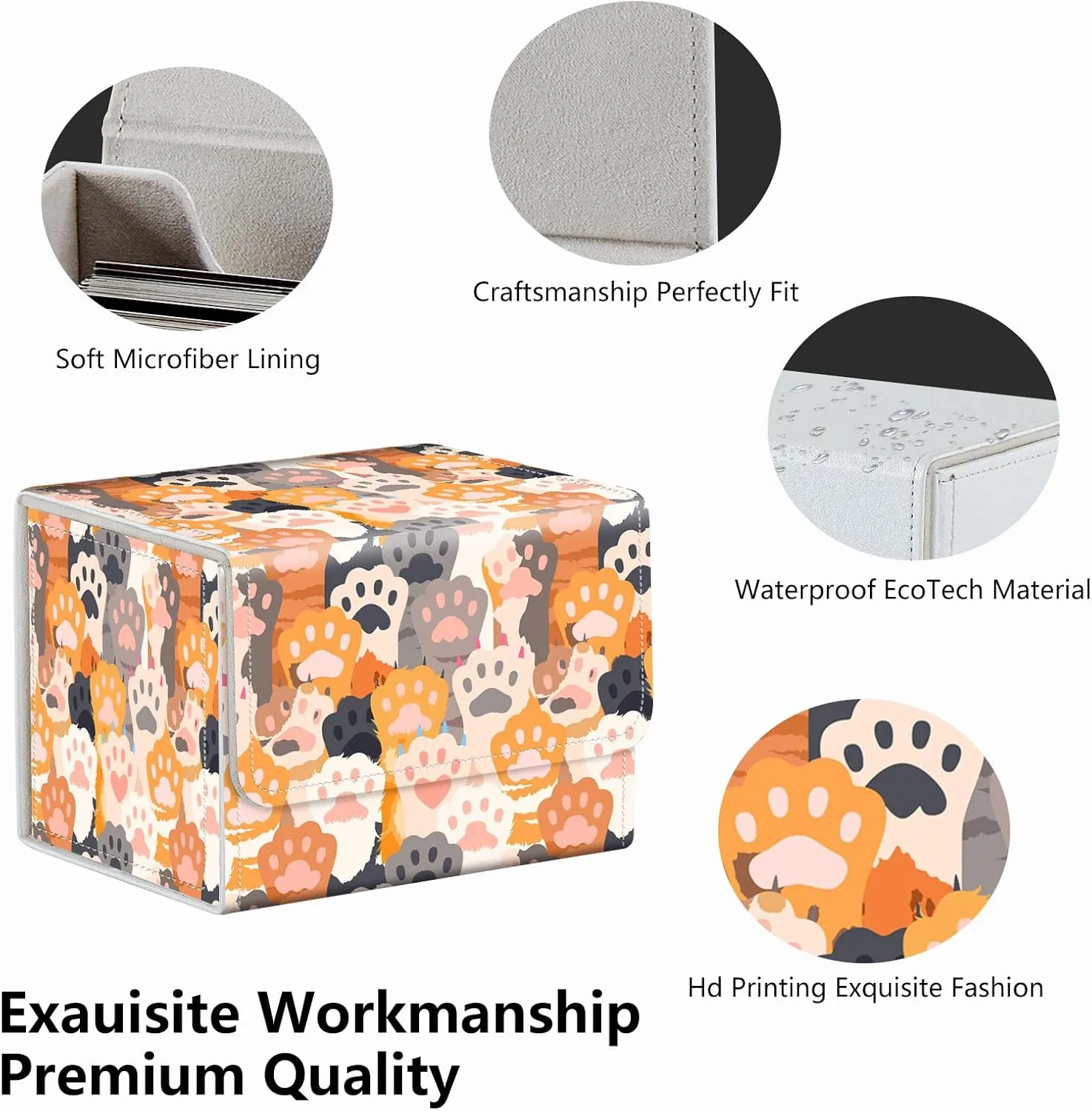 Strong Magnet Card Case Deck Box Mtg Card Box Playing Card Box Magic Deck Box Tcg Up to 200 Cards Creative Pattern Trading Card Storage Box for Collectible Card Games, Cute Cats Paw Pattern