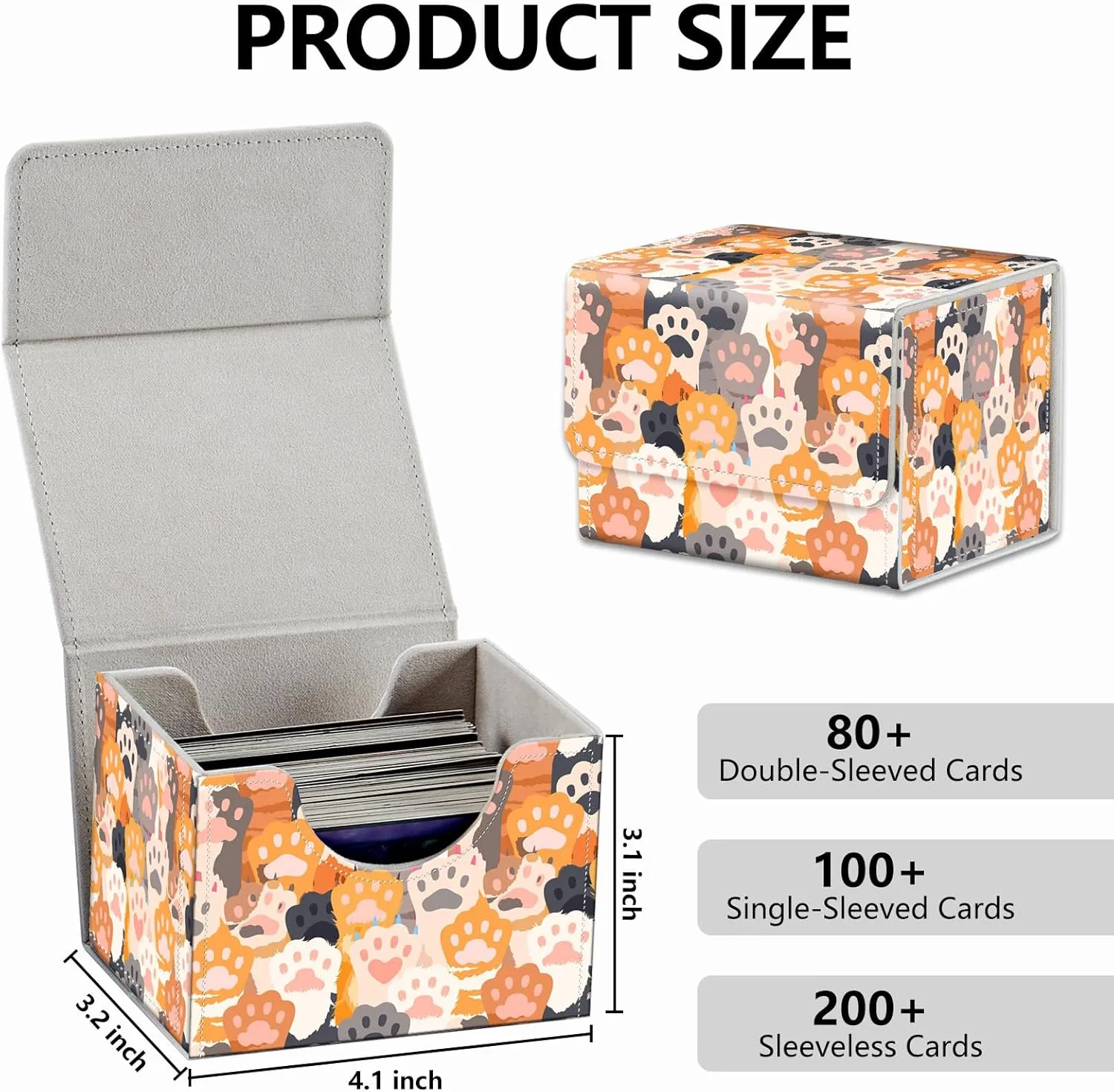 Strong Magnet Card Case Deck Box Mtg Card Box Playing Card Box Magic Deck Box Tcg Up to 200 Cards Creative Pattern Trading Card Storage Box for Collectible Card Games, Cute Cats Paw Pattern